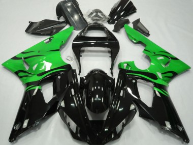 Best 00-01 Black Flame & Green Yamaha R1 Motorcycle Fairings