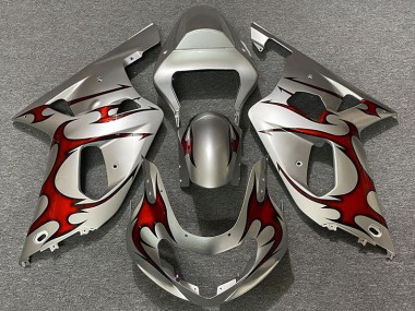 Best 01-03 Gloss Silver & Red Suzuki GSXR 600-750 Motorcycle Fairings