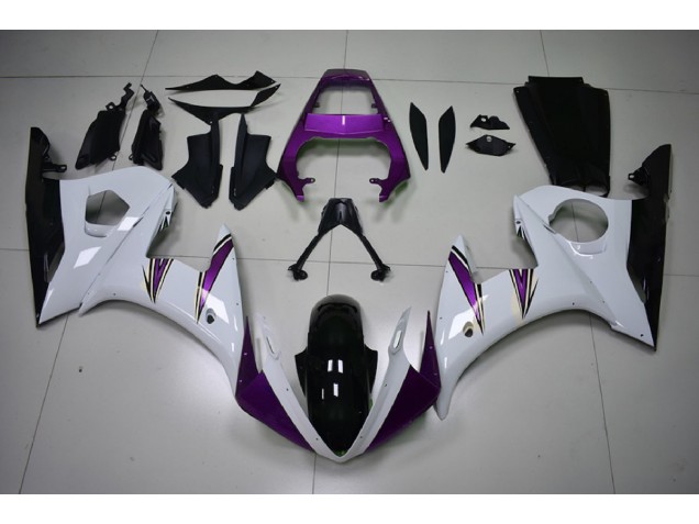 03-04 Gloss White & Purple Accents Yamaha R6 Motorcycle Fairings