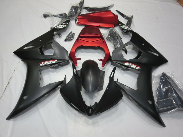 03-04 Matte Black and Red Yamaha R6 Motorcycle Fairings