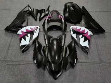 Best 04-05 Matte Black and Pink Shark Kawasaki ZX10R Motorcycle Fairings