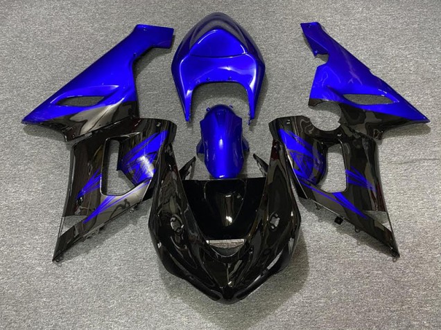 05-06 Gloss Black and Blue Kawasaki ZX6R Motorcycle Fairings