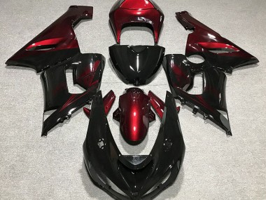 Best 05-06 Gloss Black and Red Kawasaki ZX6R Motorcycle Fairings