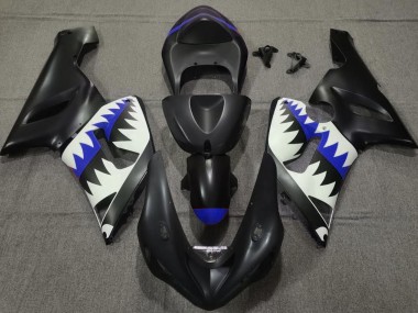 Best 05-06 Matte Black and Blue Shark Kawasaki ZX6R Motorcycle Fairings