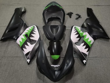 Best 05-06 Matte Black and Green Shark Kawasaki ZX6R Motorcycle Fairings