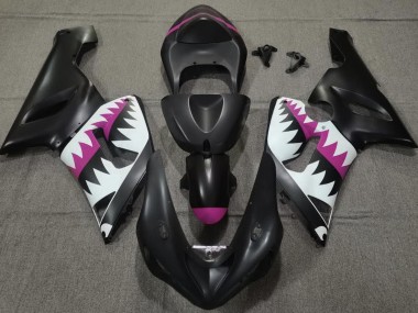 Best 05-06 Matte Black and Pink Shark Kawasaki ZX6R Motorcycle Fairings