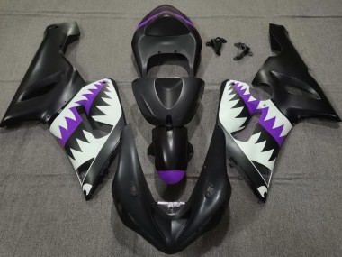 Best 05-06 Matte Black and Purple Shark Kawasaki ZX6R Motorcycle Fairings