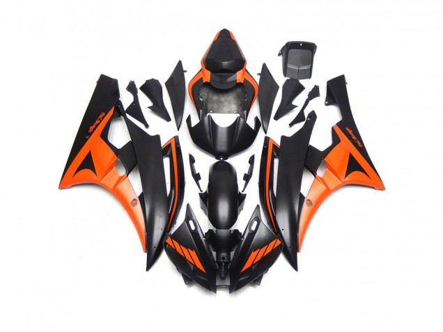 06-07 Custom Matte Black and Orange Yamaha R6 Motorcycle Fairings