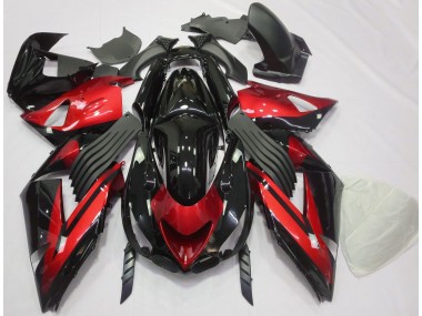 Best 06-11 Gloss Red and Black Plain Kawasaki ZX14R Motorcycle Fairings