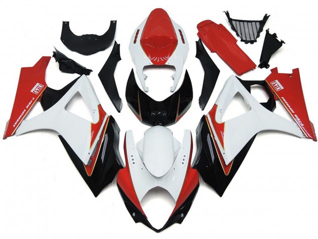 07-08 Custom Red and White with Black Suzuki GSXR 1000 Motorcycle Fairings