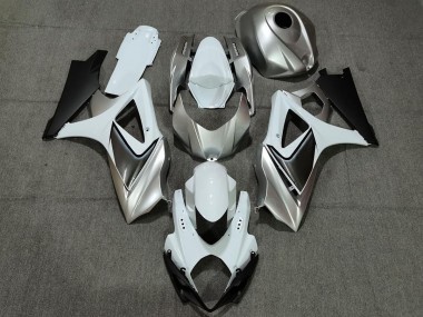 Best 07-08 Custom Silver White with Black Suzuki GSXR 1000 Motorcycle Fairings