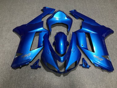 Best 07-08 Gloss Blue & Chrome Logos Kawasaki ZX6R Motorcycle Fairings