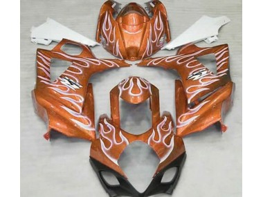 Best 07-08 Gloss Orange and White Flame Suzuki GSXR 1000 Motorcycle Fairings