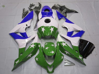 Best 07-08 Green and Blue Stars and Stripes Honda CBR600RR Motorcycle Fairings