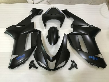 Best 07-08 Matte Black & Blue Logo Kawasaki ZX6R Motorcycle Fairings