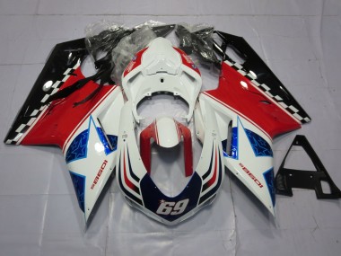 Best 07-14 69 White and Red Ducati Ducati 848 1098 1198 Motorcycle Fairings