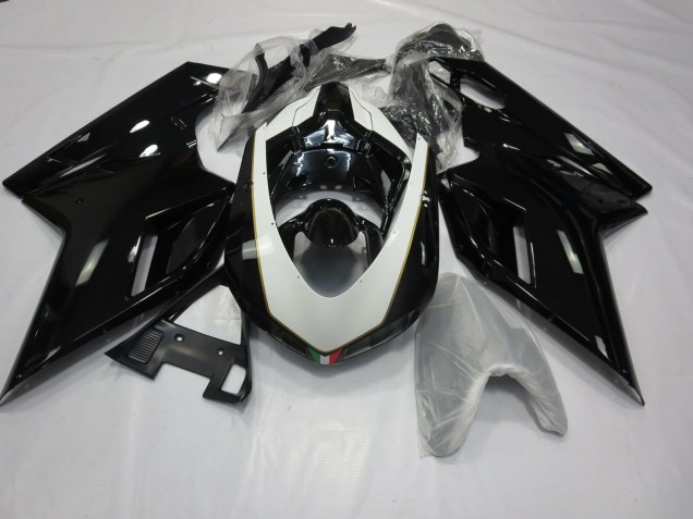 07-14 Gloss Black and White Ducati Ducati 848 1098 1198 Motorcycle Fairings