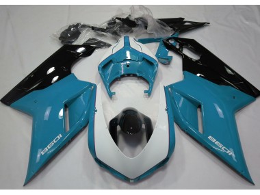 Best 07-14 Gloss Light Blue & White Ducati Ducati 848 1098 1198 Motorcycle Fairings