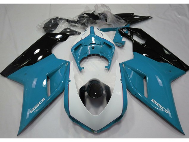 07-14 Gloss Light Blue & White Ducati Ducati 848 1098 1198 Motorcycle Fairings