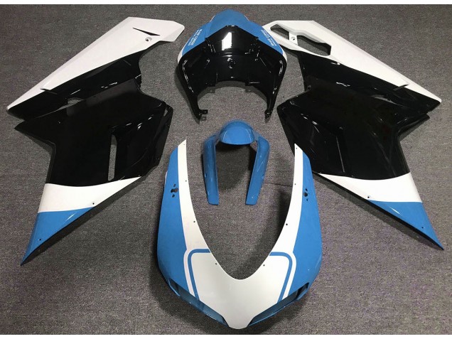 07-14 Gloss Light Blue White and Black Ducati Ducati 848 1098 1198 Motorcycle Fairings