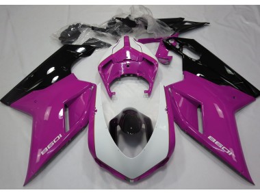 Best 07-14 Gloss Pink & White Ducati Ducati 848 1098 1198 Motorcycle Fairings