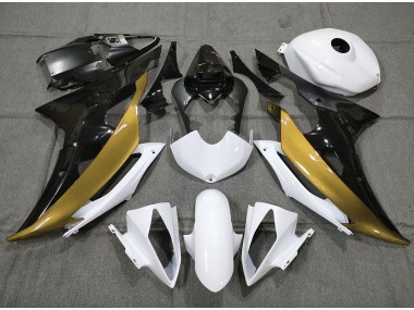 Best 08-16 Custom Gold Black and White Yamaha R6 Motorcycle Fairings