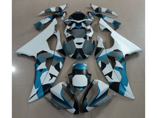 08-16 Glacier Blue Snow Camo Yamaha R6 Motorcycle Fairings