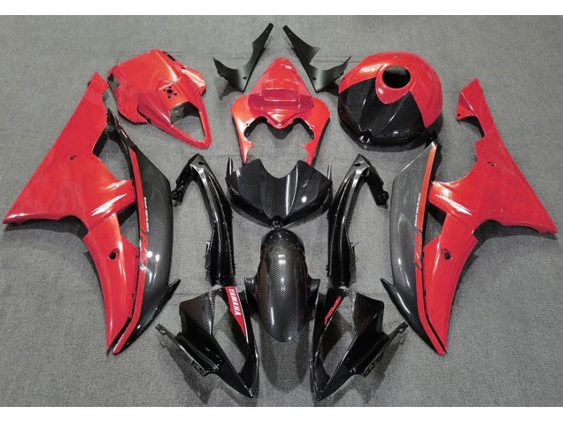 08-16 Gloss Red and Carbon Yamaha R6 Motorcycle Fairings