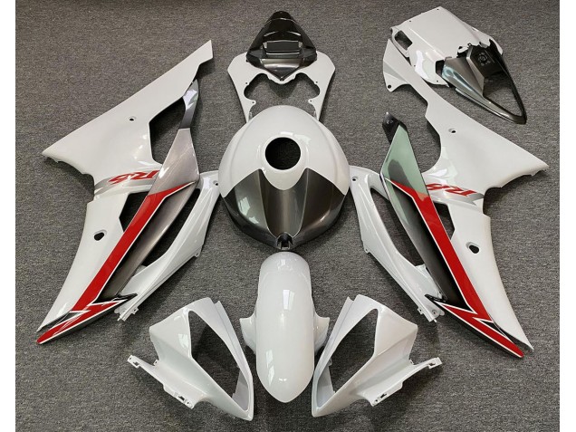 08-16 Gloss White Silver and Red Yamaha R6 Motorcycle Fairings