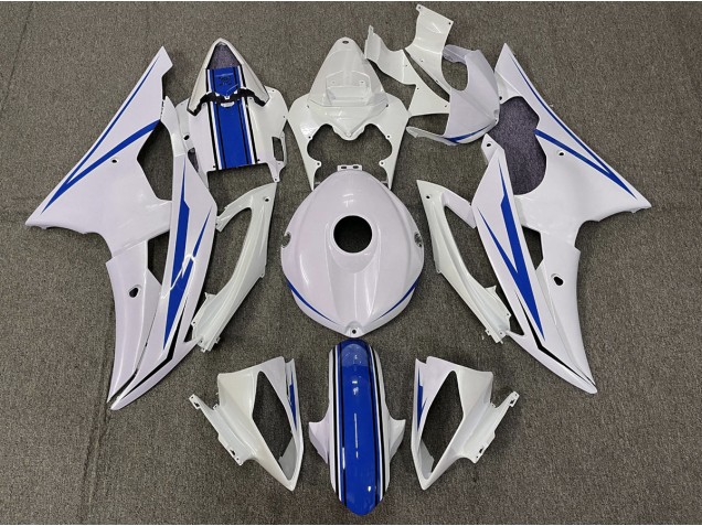 08-16 Gloss White and Blue Yamaha R6 Motorcycle Fairings