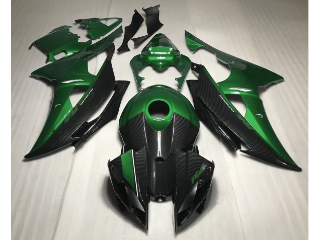 08-16 Green w Carbon Fiber Style Yamaha R6 Motorcycle Fairings