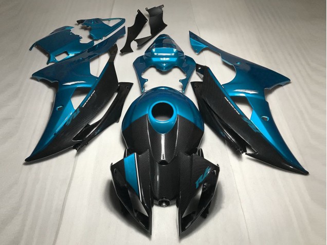 08-16 Light Blue w Carbon Fiber Style Yamaha R6 Motorcycle Fairings