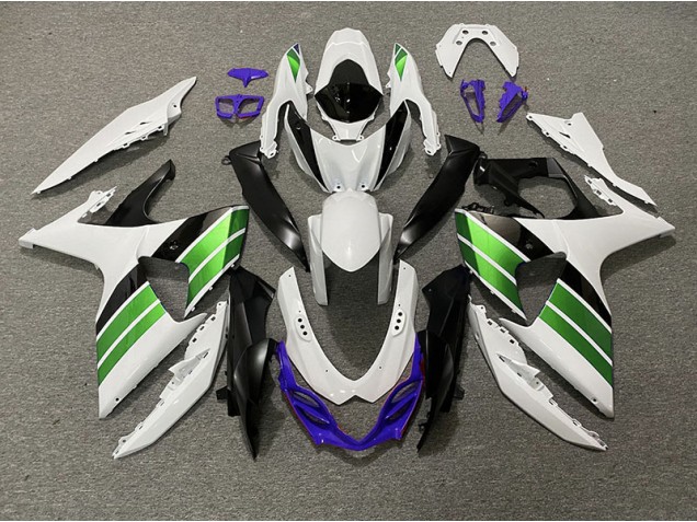 09-16 Gloss White Green Black and Purple Suzuki GSXR 1000 Motorcycle Fairings