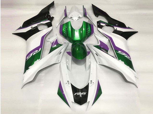 17-21 Green and Gloss White Yamaha R6 Motorcycle Fairings