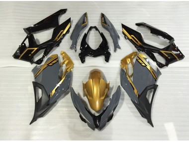 Best 18-23 Nardo Grey and Gold Kawasaki Ninja 400 Motorcycle Fairings